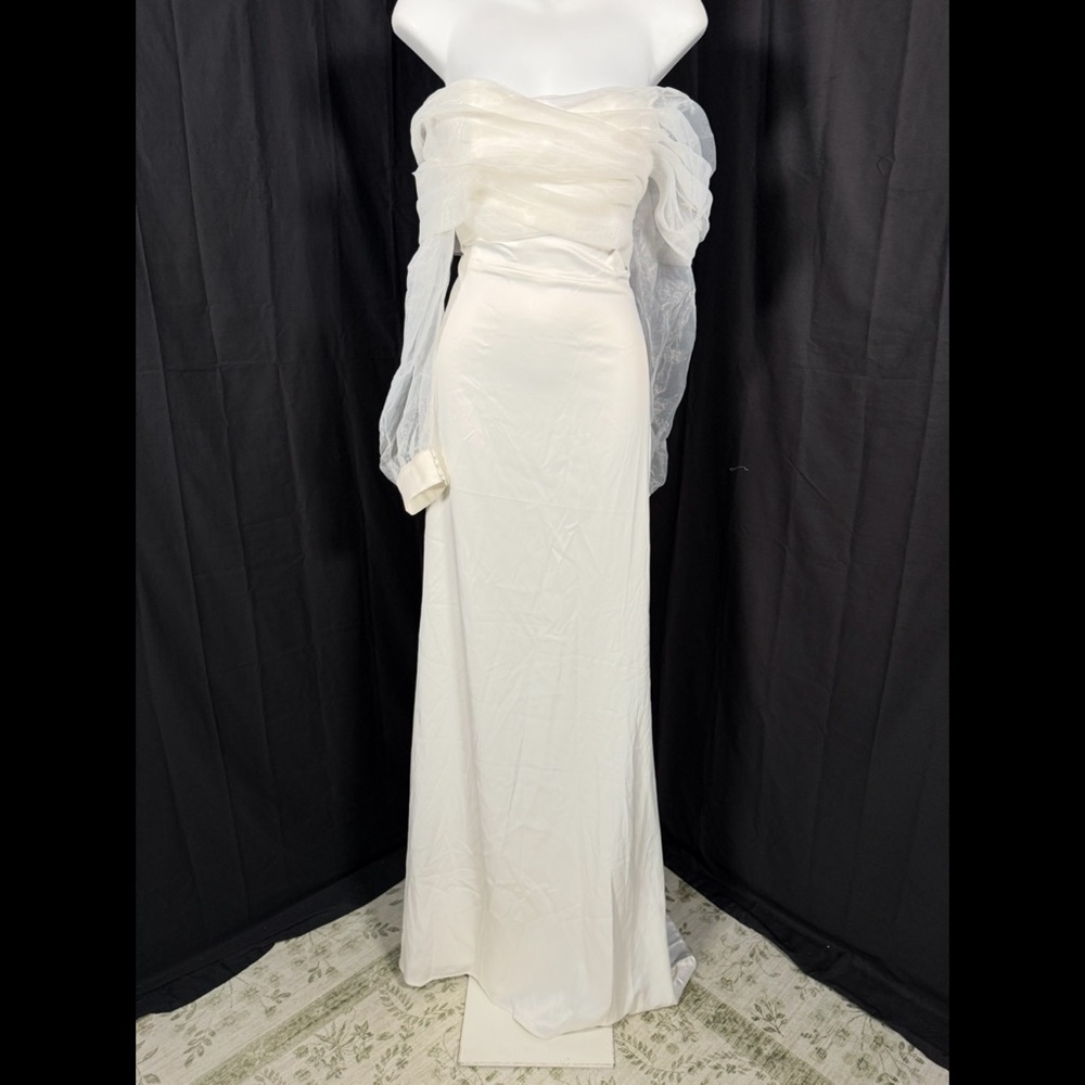 Lulus Beautifully Beloved White Mesh Off-the-Shoulder Maxi Dress Size XL